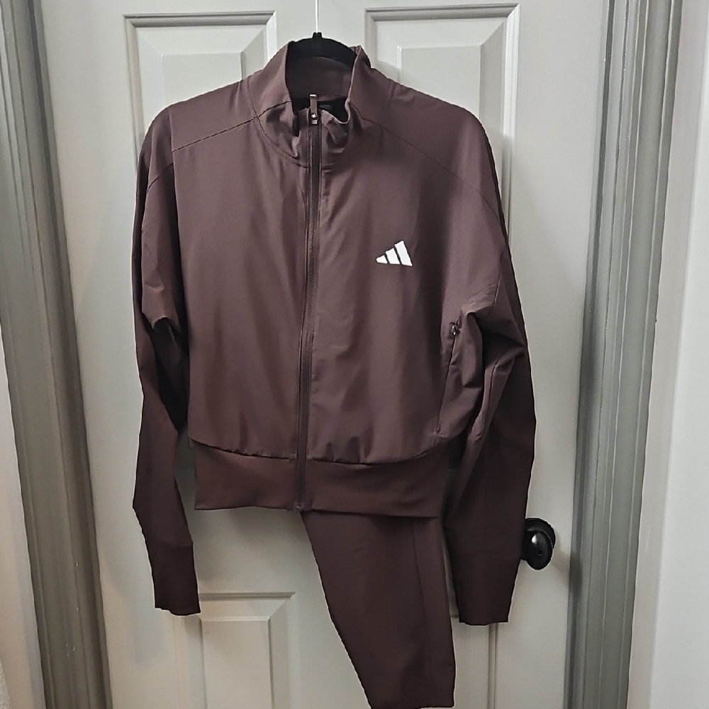 Adidas Womens Chocolate Brown Track Jacket And Matching Pant Set